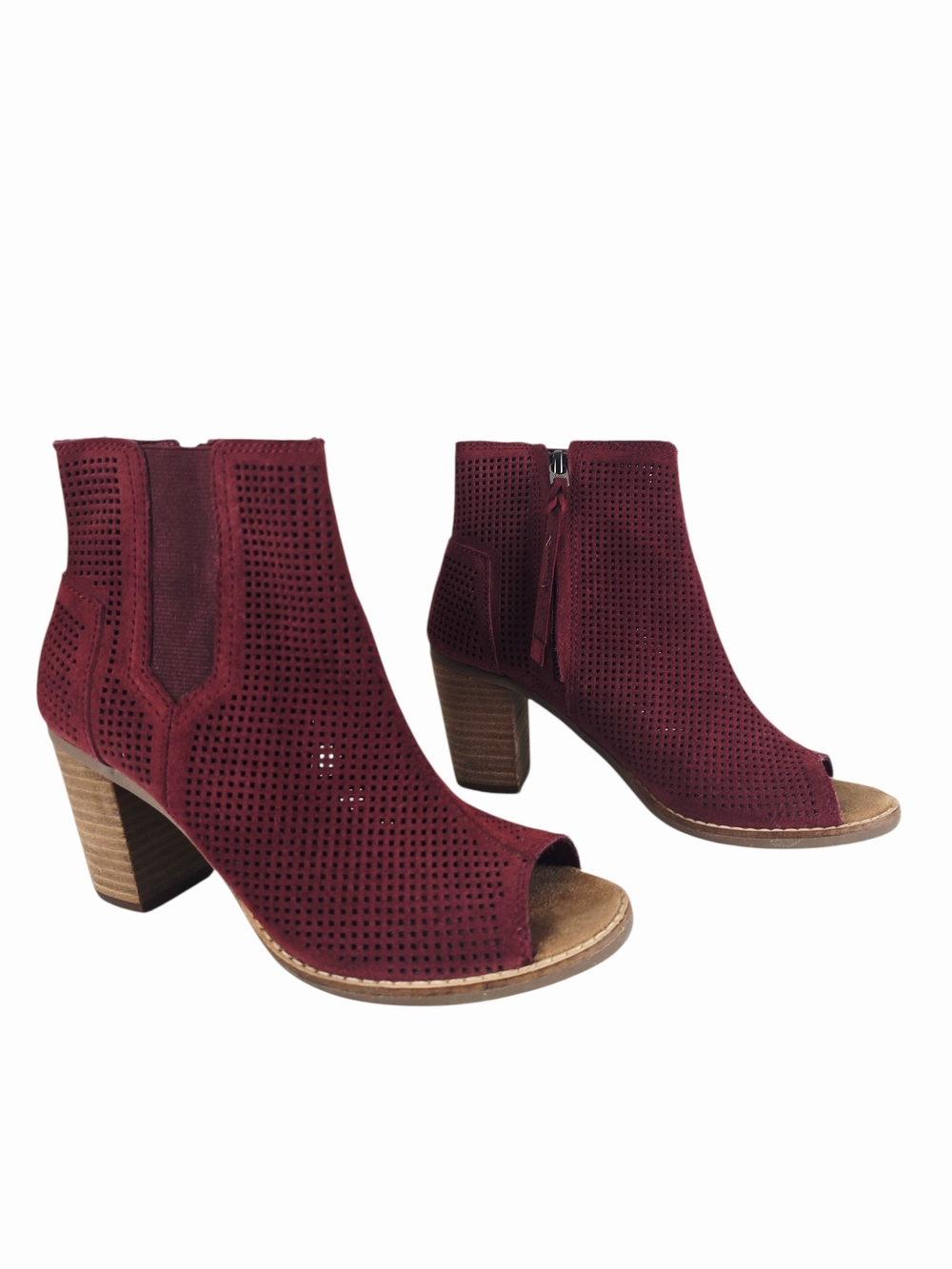 Toms Burgundy Perforated Peep-Toe Ankle Booties